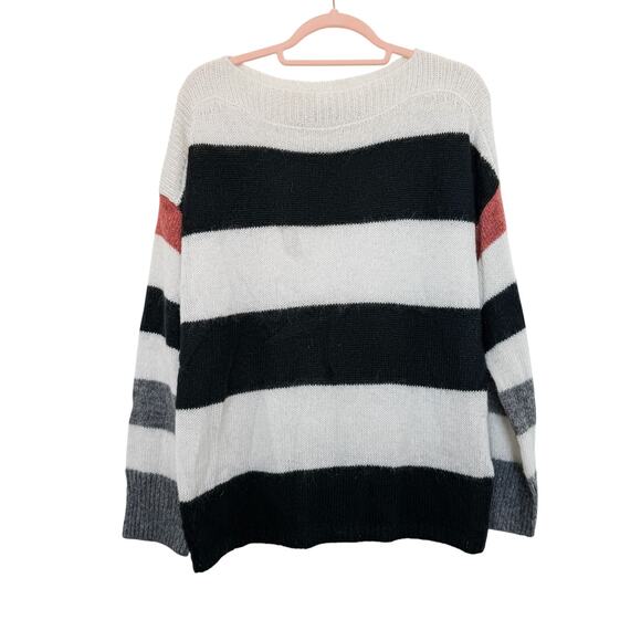 All Saints Suwa Striped Mohair Blend Sweater Black‎ White Size Small Oversized - Picture 3 of 8